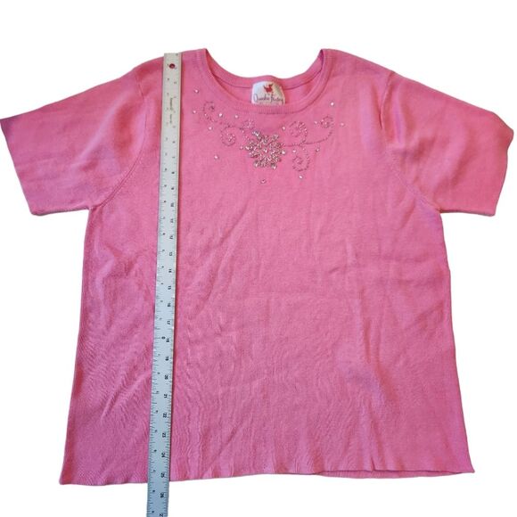 Quacker Factory Sweater Pink Sz XL Embellished‎ Beaded Rhinestones - Picture 7 of 10